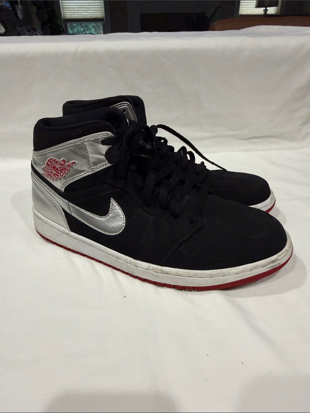 Nike Air Jordan Mid-Top Sneakers in Black, Silver and Red